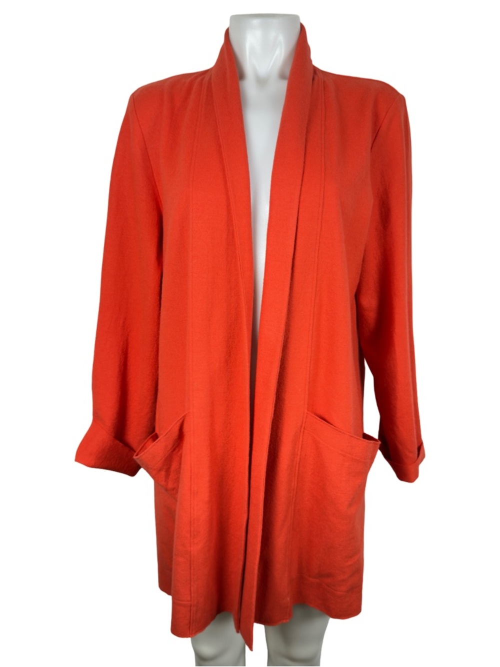 Eileen Fisher Open-Front Burnt Orange Boiled Wool Cardigan Size M - Picture 3 of 9